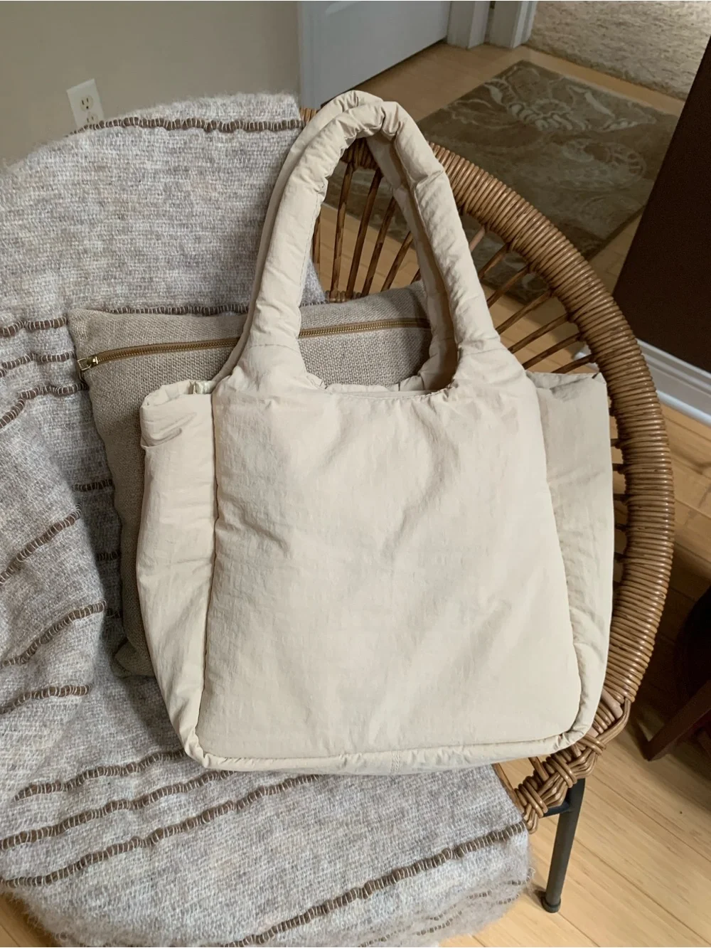 Beige Puffer Tote Bag 18” x 13”